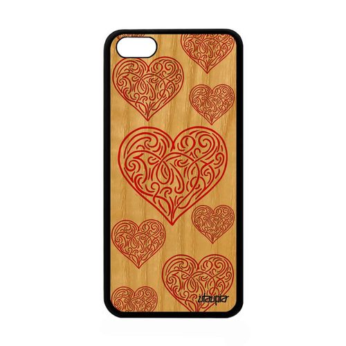 Coque En Bois Pour Apple Iphone 5c Silicone Coeur Amitie De Protection Rouge 4g A
