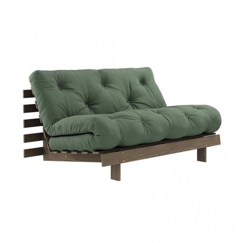 Canapé Convertible Futon Roots Pin Carob Brown Matelas Olive Green Couchage 140*200 Cm