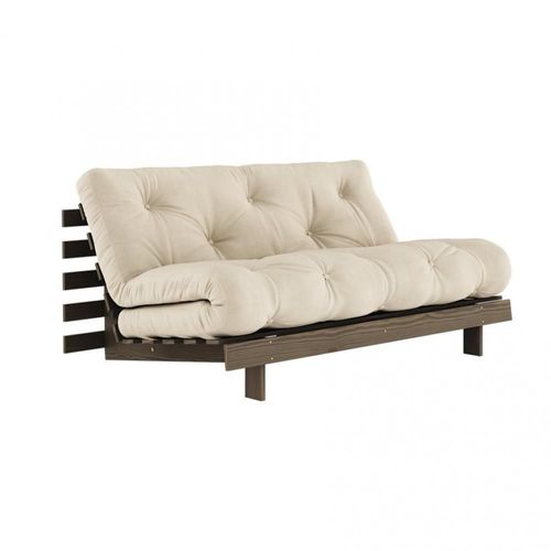 Canapé Convertible Futon Roots Pin Carob Brown Matelas Beige Couchage 160*200 Cm
