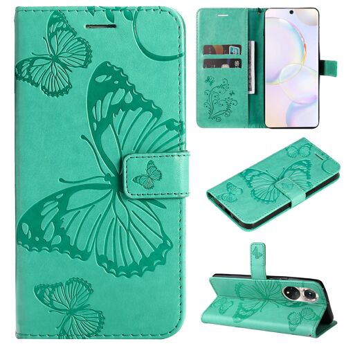 Saturcase Coque Pour Huawei Nova 9, Papillon Gaufrage Pu Cuir Magnétique Flip Portefeuille Support Porte-Carte Protecteur Housse Étui Avec Dragonne Pour Huawei Nova 9 (Vert)
