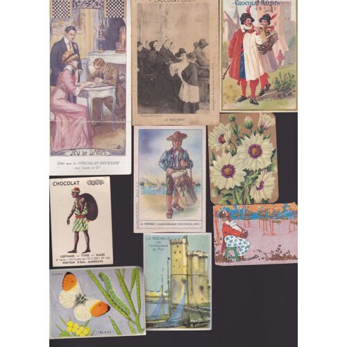 Tres Joli Lot De 9 Cartes Publicitaires Anciennes : Chocolat Et Chocolaterie : Maurin, Louit, Révillon, Aiguebelle..