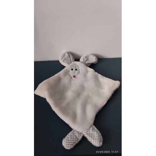 Doudou Plat Lapin Blanc À Pois Forme Losange