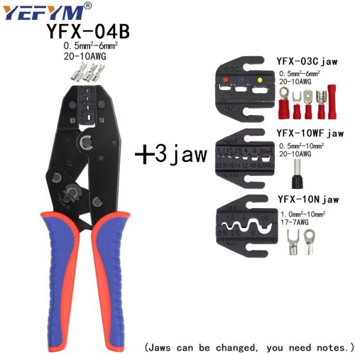YFX-04BX 3jaw - Pince À Sertir À Cliquet, Mâchoire D'échange Rapide Pour Thermorétractable, Embouts Non Isolés, À Canon Ouvert, Isolés