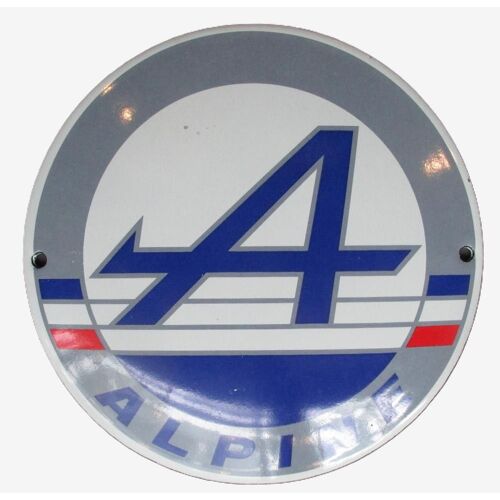 Petite Plaque Émaillée Alpine Logo Bleu Et Gris 12cm Tôle Émaillée Bombée