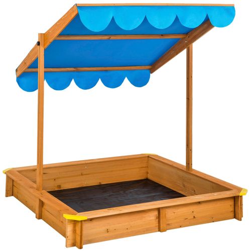 Bac À Sable De Jardin Enfant En Bois Avec 1 Toit Et 1 Bâche 120x120x120cm - Bleu