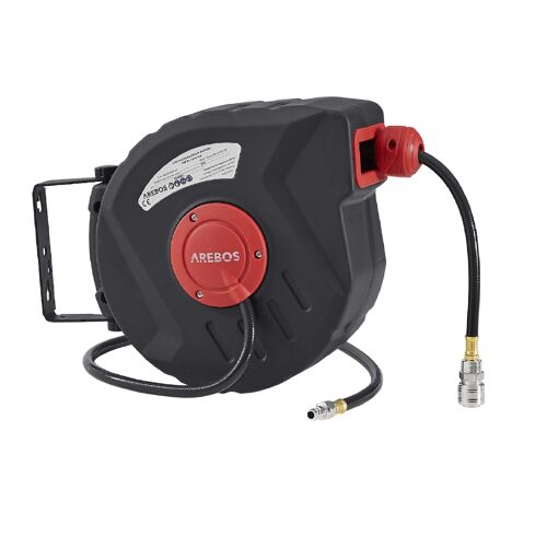 AREBOS Tuyau à air comprimé - 10 m - Support mural - Raccord rapide 1-4 - Résistant aux UV - Pivotant à 180° - Avec support de montage