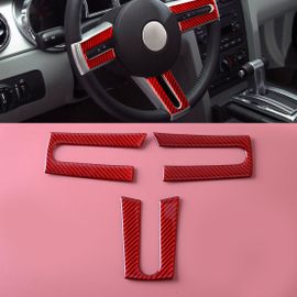 Couverture De Volant Avant De Voiture, Cadre En Fiber De Carbone Rouge Imperméable Adapté À Ford Mustang 2005 2006 2007 2008 2009 3 Pièces/Ensemble