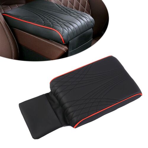 Juste Universelle En Cuir Pu Pour Voiture, Console Centrale Avant, Boîte D'accoudoir, Coussin En Mousse Souple, Protecteur En Polymères, Garniture Noire Avec Ligne Rouge