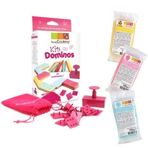 Scrapcooking - Kit Dominos + 3 Sachets De Pâte À Sucre (Bleu, Rose Et Jaune)
