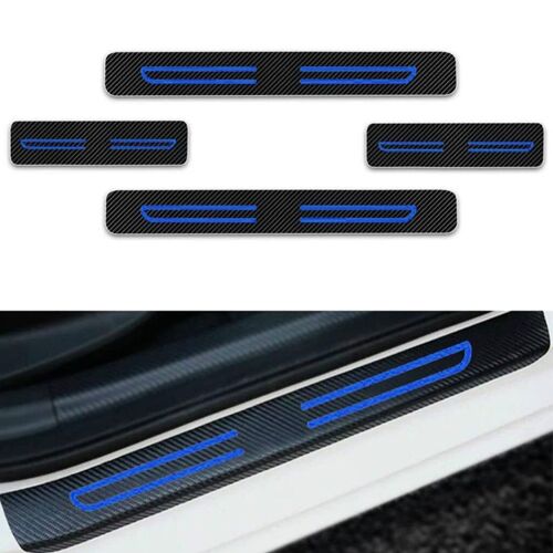 Protection De Seuil De Porte De Voiture Bleue En Fibre De Carbone, Autocollants De Couverture De Plaque De Seuil, Protecteur Anti-Rayures, Adapté Pour Toyota, Ensemble De 4 Pièces