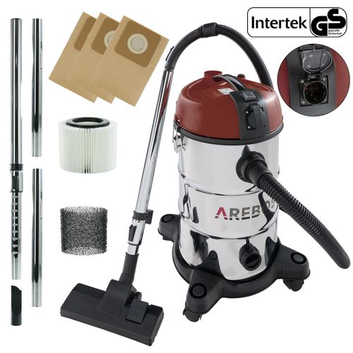 AREBOS Aspirateur Industriel | Aspirateur Eau et Poussière | Aspirateur Sec et Humide | 6en1 | 2300W | 30L | Acier Inoxydable | Fonction de soufflage | Rouge