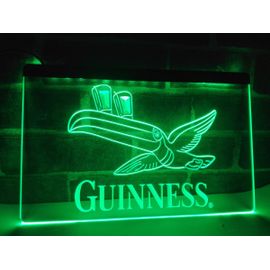 Plexi Publicitaire Biere Guinness Toucan Led Vert 30x20cm Irlande Deco Bar