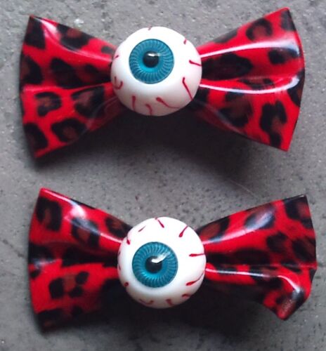 2 Pince À Cheveux Oeil Leopard Rouge Pin Up Punk Rockab 
