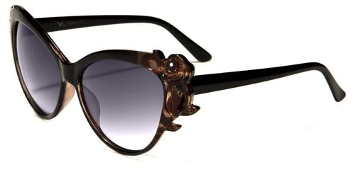 Lunette De Soleil Femme Cat Eye Avec Rose Noir Marron Pinu