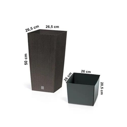 Vase en plastique avec insert à l'aspect rotin - TERRA - Rato - 60 cm - Marron
