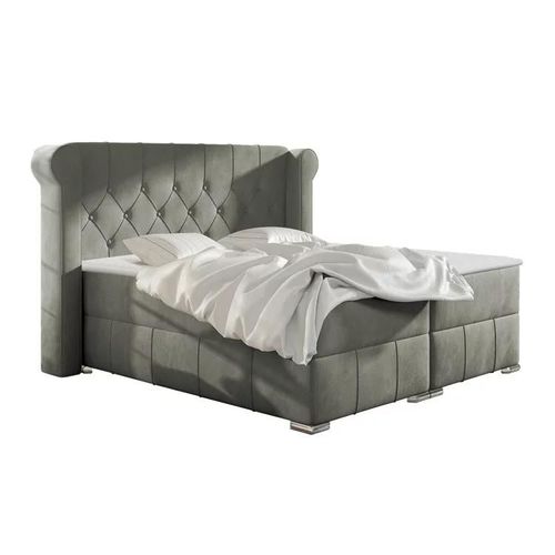 Lit Continental Baltimore 132, Double, Gris, Tapisserie, 240x215x125cm