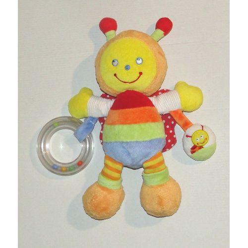 Doudou Abeille Pommette Anneau Et Pouet - Peluche Abeille Coloré