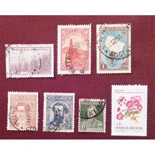 Lot (Série) De 7 Timbres Anciens Oblitérés D'argentine