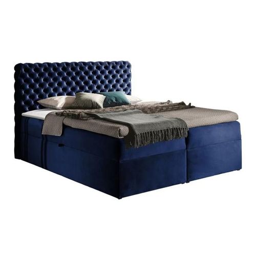 Lit Continental Baltimore 148, Double, Bleu, Tapisserie, 186x213x123cm
