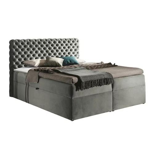 Lit Continental Baltimore 148, Double, Gris, Tapisserie, 146x213x123cm