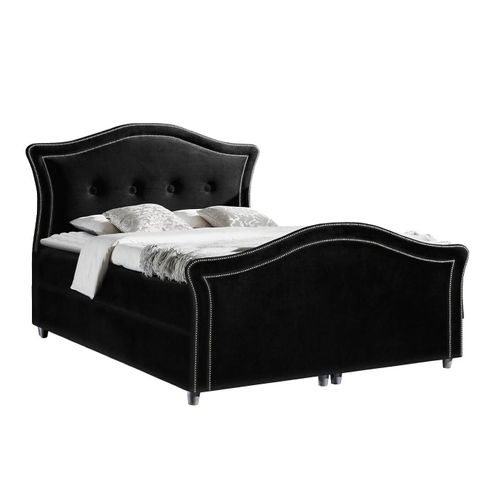 Lit Continental Baltimore 136, Double, Noir, Tapisserie, 190x214x130cm