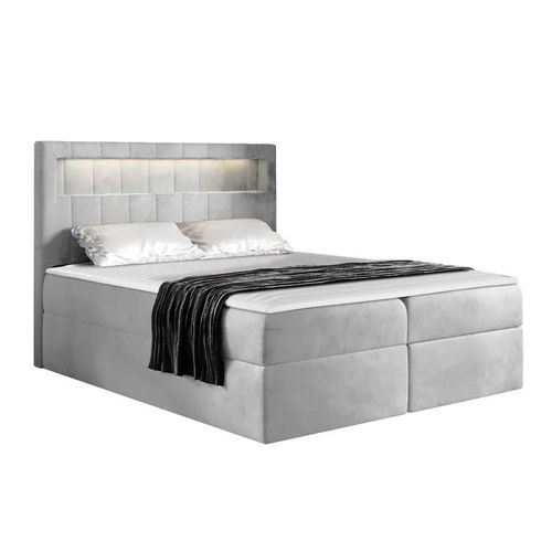 Lit Continental Baltimore 131, Double, Gris, Tapisserie, 182x217x123cm