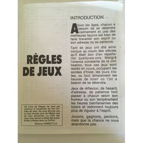 Ensemble De Règles De Jeux Pour Coffrets Ferriot