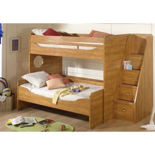Lit Enfant Superposé Mezzanine évolutif Gautier Fabrication Française Calypso Avec Escalier et bureau Amovibles Repositionnable Rangements - Couleur Bois Solide Qualité Vrai Meuble 200 X 90 Cm