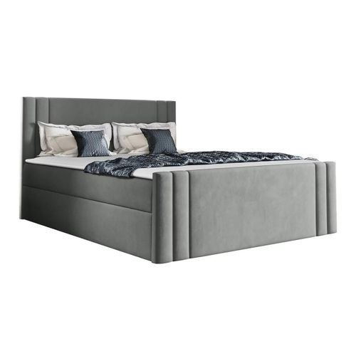 Lit Continental Baltimore 156, Double, Gris, Tapisserie, 184x213x103cm