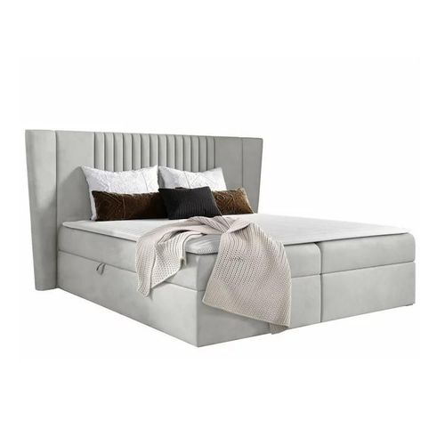 Lit Continental Baltimore 184, Double, Gris, Tapisserie, 193x214x103cm