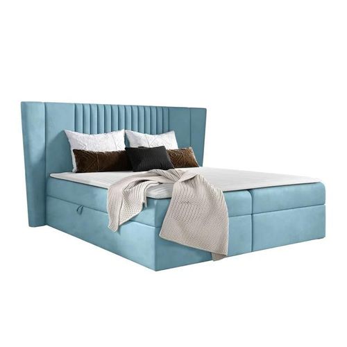 Lit Continental Baltimore 184, Double, Bleu, Tapisserie, 193x214x103cm