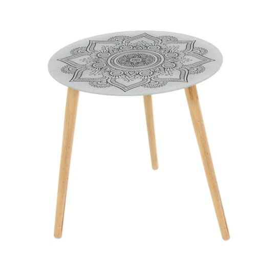 Table d'appoint en verre blanche Mandala