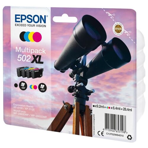 Epson 502XL Multipack - Pack de 4 - XL - noir, jaune, cyan, magenta - original - blister - cartouche d'encre - pour Expression Home XP-5100, 5105, 5150, 5155; WorkForce WF-2860, 2865, 2880, 2885