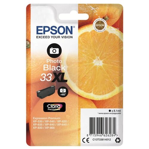 Epson 33XL - 8.1 ml - XL - photo noire - original - emballage coque avec alarme radioélectrique/ acoustique - cartouche d'encre - pour Expression Home XP-635, 830; Expression Premium XP-530, 540, 630, 635, 640, 645, 830, 900