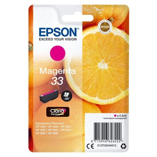 Epson 33 - 4.5 ml - magenta - original - emballage coque avec alarme radioélectrique/ acoustique - cartouche d'encre - pour Expression Home XP-635, 830; Expression Premium XP-530, 540, 630, 635...