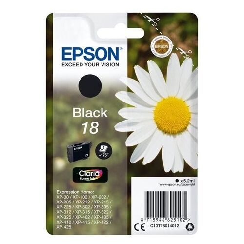 Epson 18 - 5.2 ml - noir - original - cartouche d'encre - pour Expression Home XP-212, 215, 225, 312, 315, 322, 325, 412, 415, 422, 425