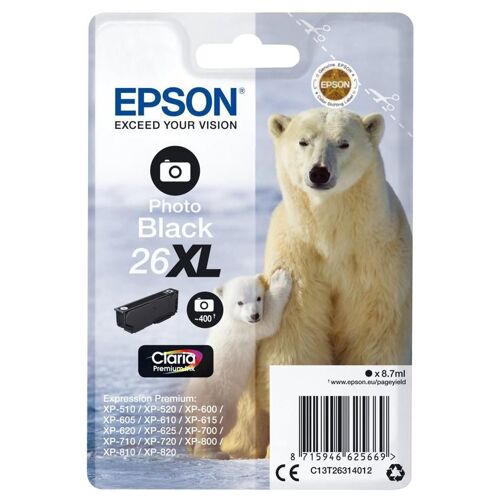 Epson 26XL - 8.7 ml - XL - photo noire - original - emballage coque avec alarme radioélectrique/ acoustique - cartouche d'encre - pour Expression Premium XP-510, 520, 600, 605, 610, 615, 620, 625, 700, 710, 720, 800, 810, 820