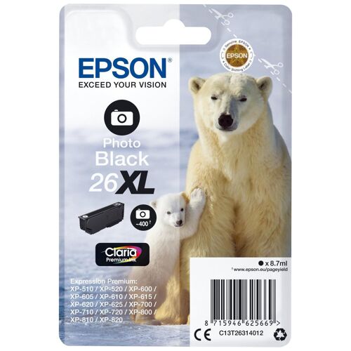 Epson 26XL - 8.7 ml - XL - photo noire - original - blister - cartouche d'encre - pour Expression Premium XP-510, 520, 600, 605, 610, 615, 620, 625, 700, 710, 720, 800, 810, 820