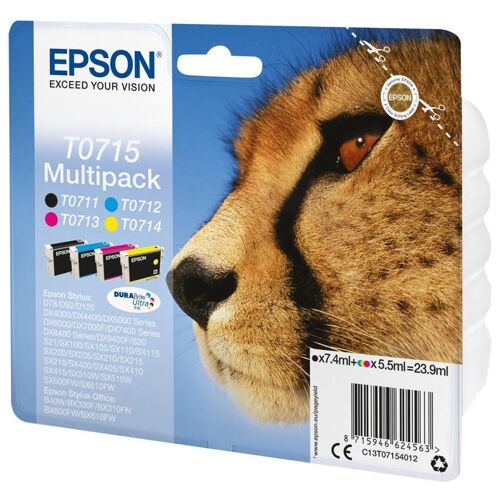 Epson T0715 Multipack - Pack de 4 - 23.9 ml - noir, jaune, cyan, magenta - original - cartouche d'encre - pour Stylus DX9400, SX115, SX210, SX215, SX218, SX415, SX515, SX610; Stylus Office BX310, BX610