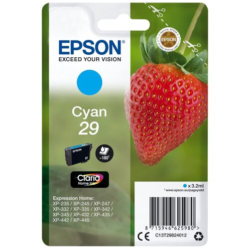 Epson 29 - 3.2 ml - cyan - original - emballage coque avec alarme radioélectrique/ acoustique - cartouche d'encre - pour Expression Home XP-235, 245, 247, 255, 332, 335, 342, 345, 432, 435, 442, 445, 455