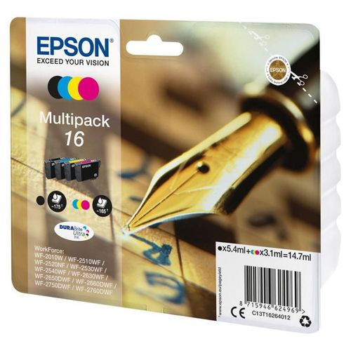Epson 16 Multipack (Stylo à plume) - Pack de 4 cartouche d'encre Noir, Cyan, Magenta, Jaune DURABrite
