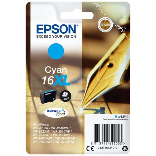 Epson 16XL - 6.5 ml - XL - cyan - original - blister - cartouche d'encre - pour WorkForce WF-2010, 2510, 2520, 2530, 2540, 2630, 2650, 2660, 2750, 2760
