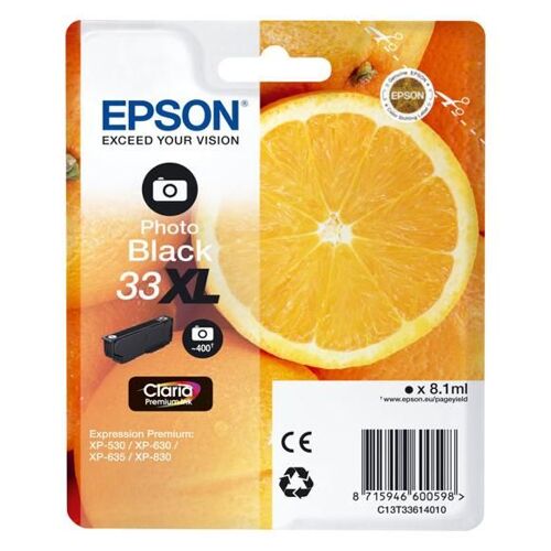 Epson 33 - 8.1 ml - haute capacité - photo noire - original - emballage coque avec alarme radioélectrique/ acoustique - cartouche d'encre - pour Expression Home XP-635, 830; Expression Premium XP-530, 540, 630, 635, 640, 645, 830, 900