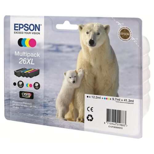 Epson 26XL Multipack - Pack de 4 - XL - noir, jaune, cyan, magenta - original - emballage coque avec alarme radioélectrique/ acoustique - cartouche d'encre - pour Expression Premium XP-510, 520, 600, 605, 610, 615, 620, 625, 700, 710, 720, 800...