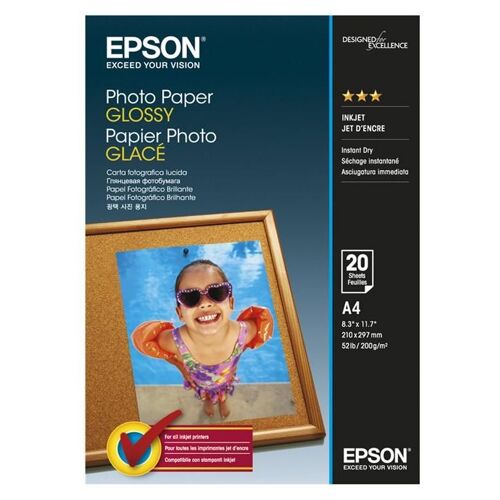 Epson - Brillant - A4 (210 x 297 mm) - 200 g/m² - 20 feuille(s) papier photo - pour EcoTank ET-2850, 2851, 2856, 4850; EcoTank Photo ET-8500; WorkForce Pro WF-C5790