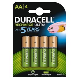 Duracell - AA Pack de 4 Piles Rechargeables Pré-Chargées 2500 mAh