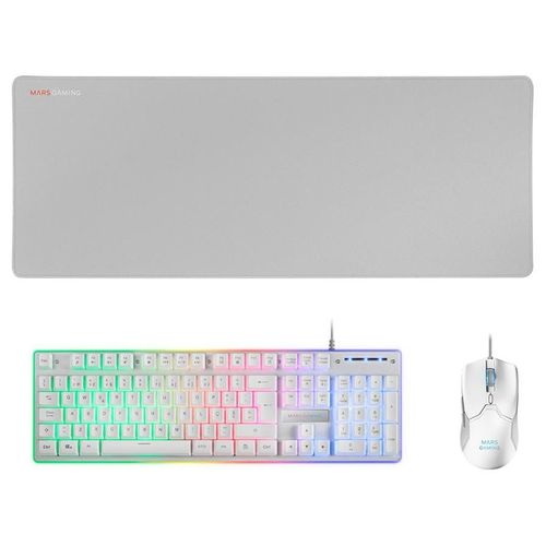 MARS GAMING MCPX - Clavier, souris et tapis de souris - full size - backlit - USB - QWERTY - Portugais - commutateur : H-Mech - blanc