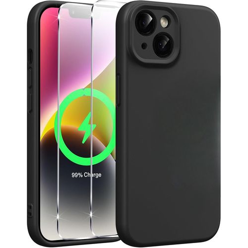 Coque Pour Iphone 14 Silicone Noir + 2 Verres Trempes Little Boutik©