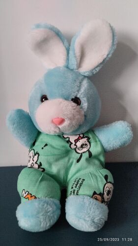 Vintage Lapin Bleu Et Tissu Imprimé Chien Blanc