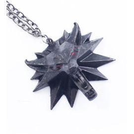 Pendentif The Witcher Tete de Loup Acier + Chaine Bijoux